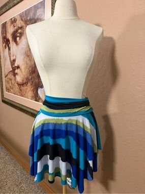 Sequin Heart Tiered Striped Blue Swing mini Skirt Size M